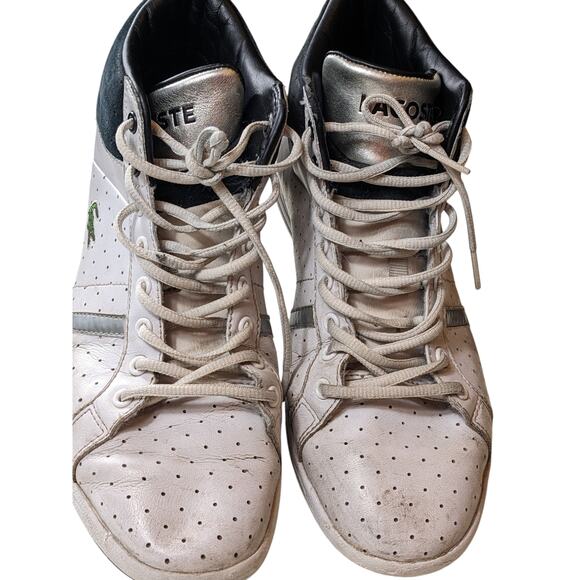 Lacoste Shoes Mens 9.5 High Top Sneakers Lace Up Leather Upper Retro Streetwear - Picture 8 of 14